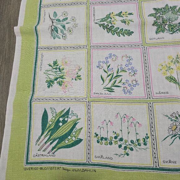 Vintage Small Square Tablecloth Flowers Of Sweden M.M. Dahlin Sverige-Blomster - Picture 5 of 8
